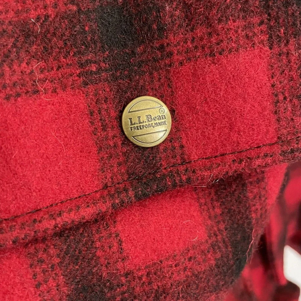 VTG Mens LL BEAN FULL ZIP WOOL NYLON Insulated Jacket Coat 2XL Red Plaid Hunting - Picture 4 of 8